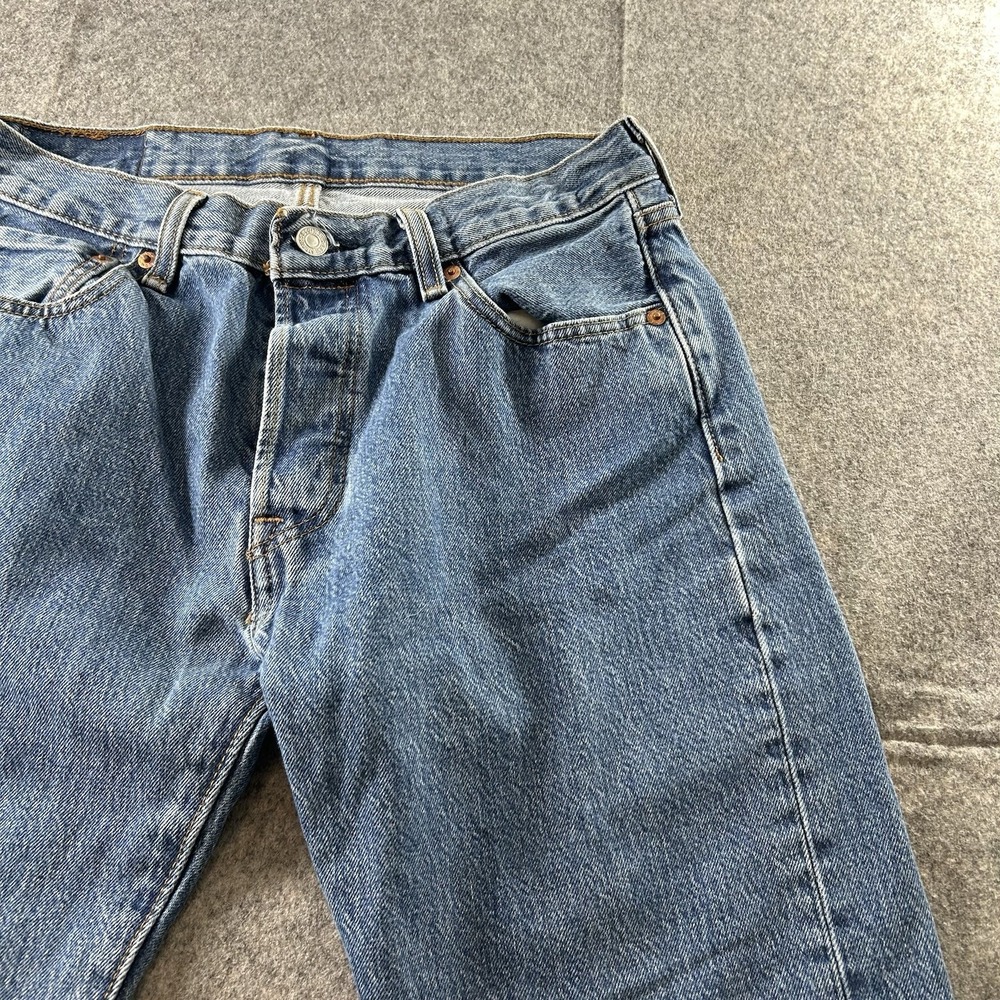 Levis 501 Jeans Men's Button Fly 30x30 Light Blue Stretch Straight Leg - Picture 2 of 9
